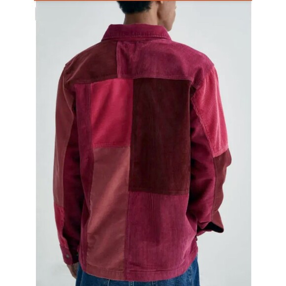 Urban Outfitters Corduroy Shacket Mens M Red Color Block Button Shirt Gorpcore - Picture 3 of 13